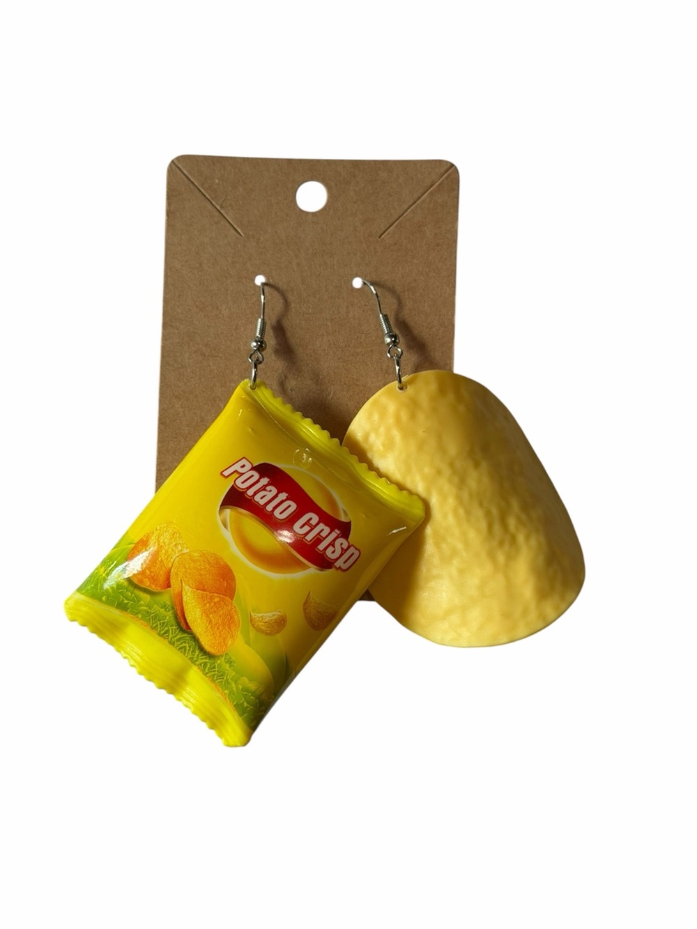 Yellow Potato Chip Novelty Drop Earrings - Playful Snack-Inspired Jewelry